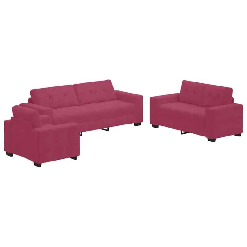 Sofos komplektas 3 pcs Vėjo raudona 221 x 80 x 80 cm Aksomas
