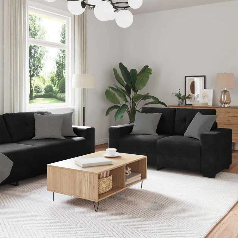Sofos komplektas 3 pcs Juoda 221 x 80 x 80 cm Aksomas