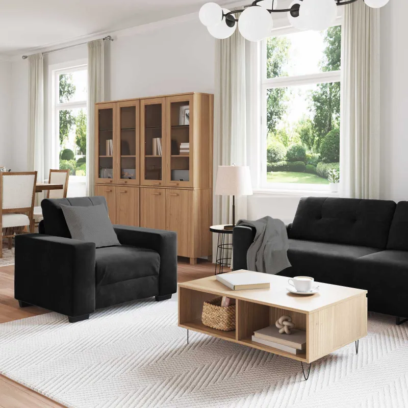 Sofos komplektas 3 pcs Juoda 221 x 80 x 80 cm Aksomas
