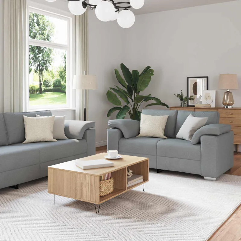 Sofa 3 pcs Šviesiai pilka 219 x 80 x 82 cm Lino mišinio audinys