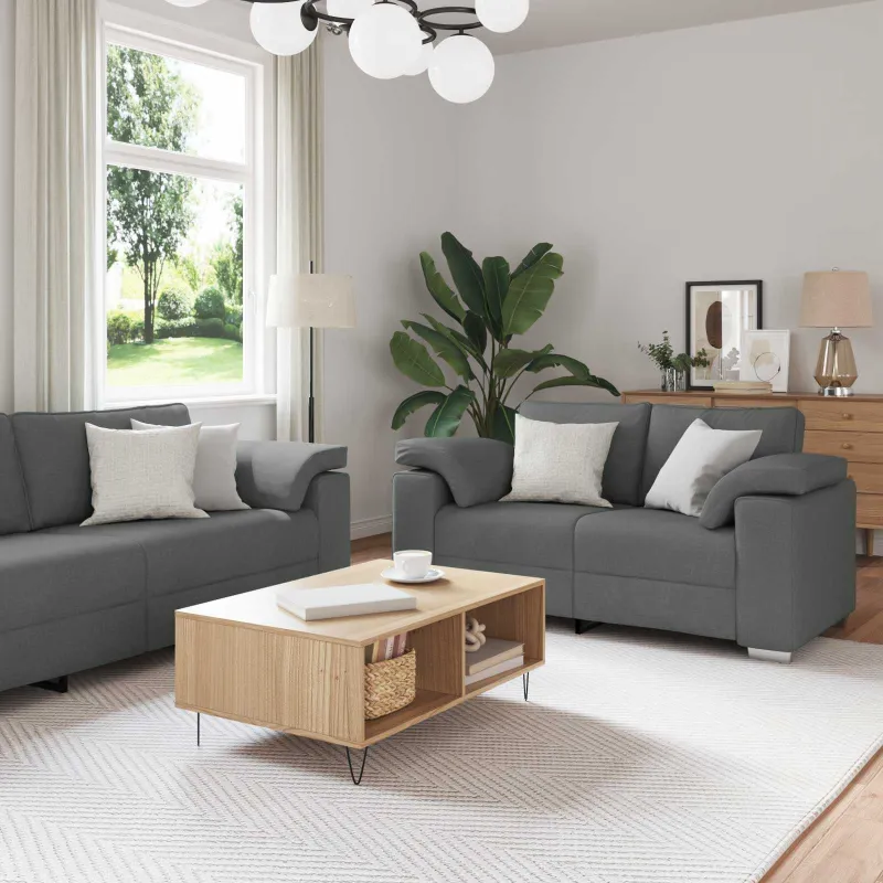 Sofa 3 pcs Tamsiai pilka 219 x 80 x 82 cm Lino mišinio audinys