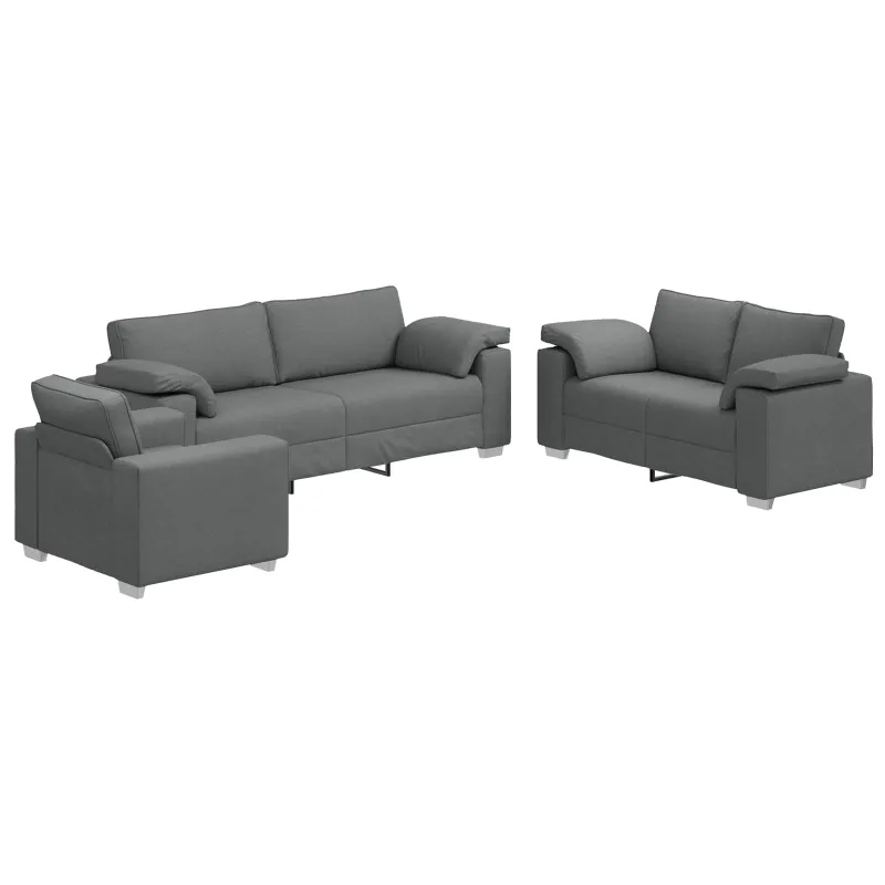 Sofa 3 pcs Tamsiai pilka 219 x 80 x 82 cm Lino mišinio audinys