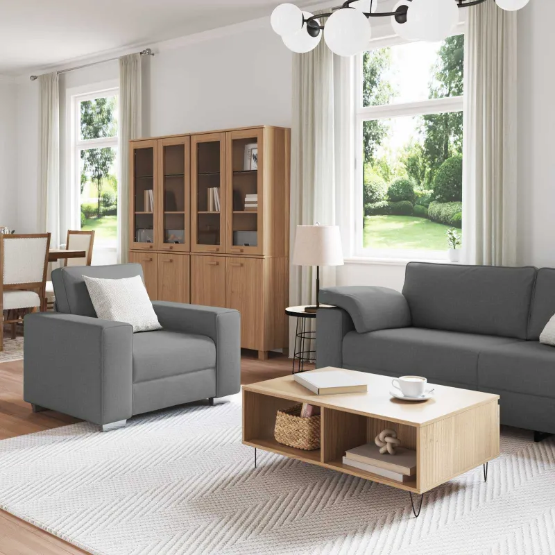 Sofa 3 pcs Tamsiai pilka 219 x 80 x 82 cm Lino mišinio audinys