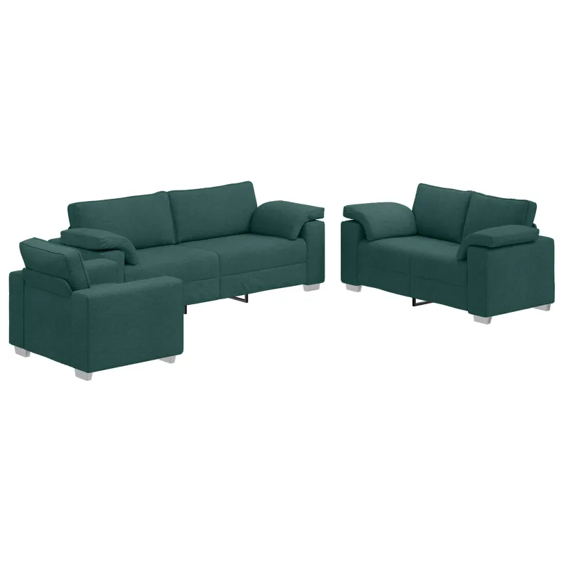 Sofa 3 pcs Tamsiai žalia 219 x 80 x 82 cm Lino mišinio audinys