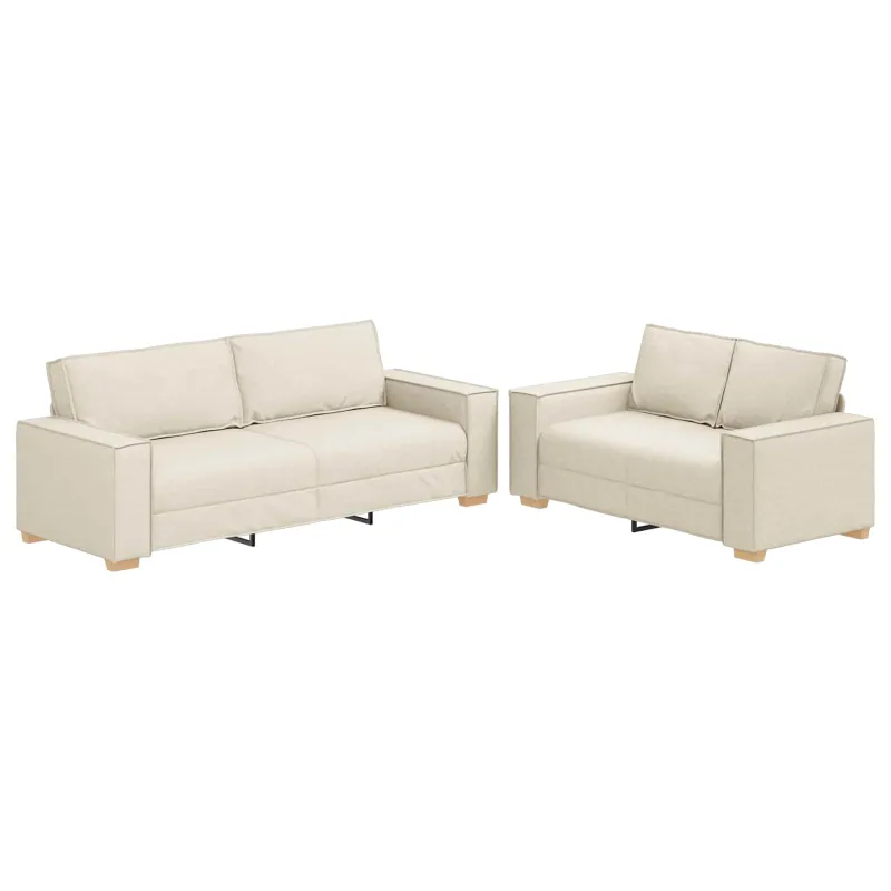Sofa 2 pcs Smėlio 220 x 80 x 84 cm Lino mišinio audinys