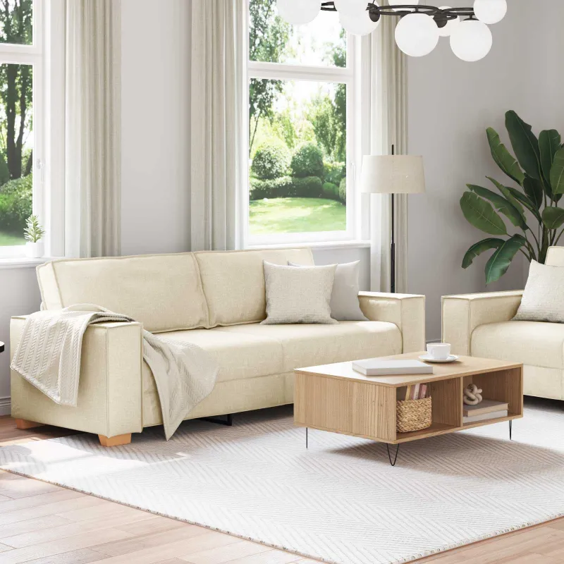 Sofa 2 pcs Smėlio 220 x 80 x 84 cm Lino mišinio audinys