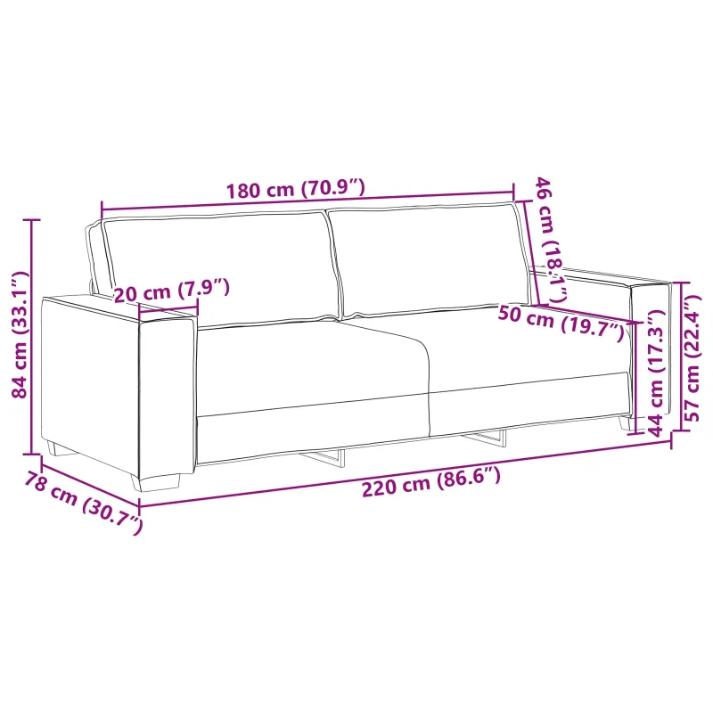 Sofa 2 pcs Smėlio 220 x 80 x 84 cm Lino mišinio audinys