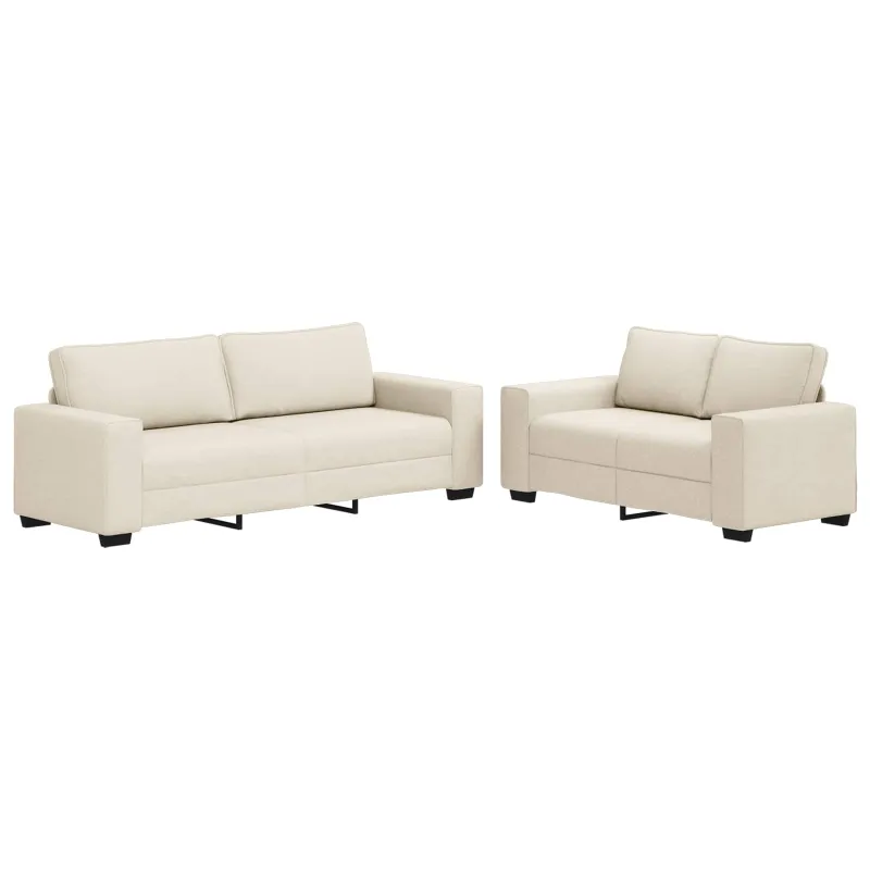 Sofa 2 pcs Smėlio 221 x 80 x 82 cm Lino mišinio audinys