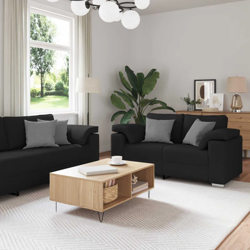 Sofa 2 pcs Juodas 219 x 80 x 82 cm audinys
