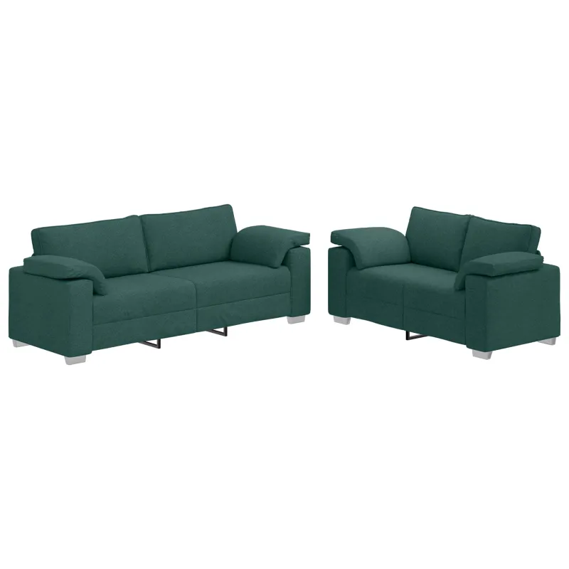 Sofa 2 pcs Tamsiai žalia 219 x 80 x 82 cm audinys