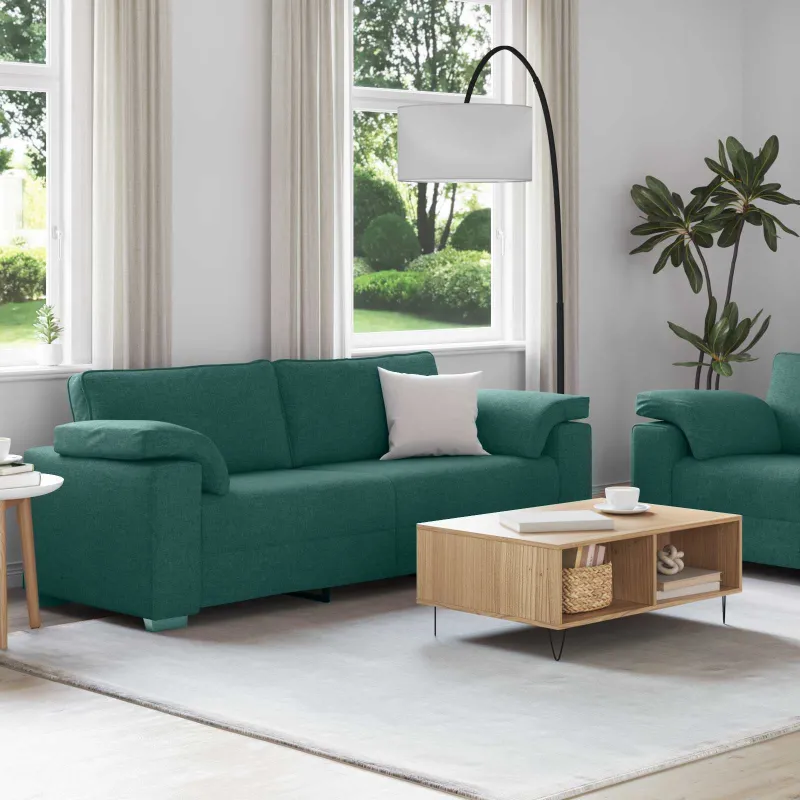 Sofa 2 pcs Tamsiai žalia 219 x 80 x 82 cm audinys