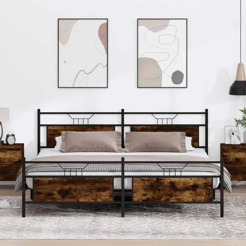 Lovos rėmas be čiužinio, dūminio ąžuolo, 200x200cm, metalas