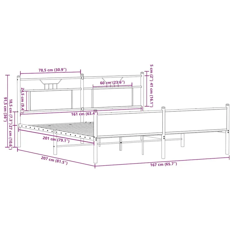 Lovos rėmas be čiužinio, dūminio ąžuolo, 160x200cm, metalas