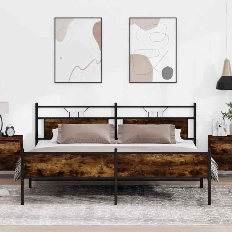 Lovos rėmas be čiužinio, dūminio ąžuolo, 200x200cm, metalas