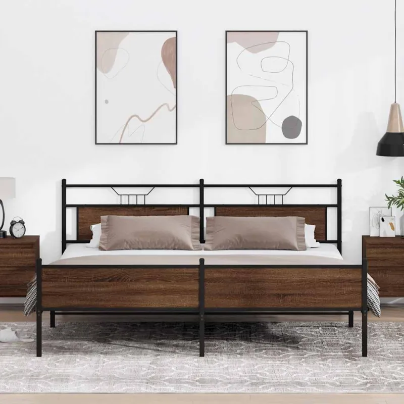 Lovos rėmas be čiužinio, rudas ąžuolo, 200x200cm, metalas