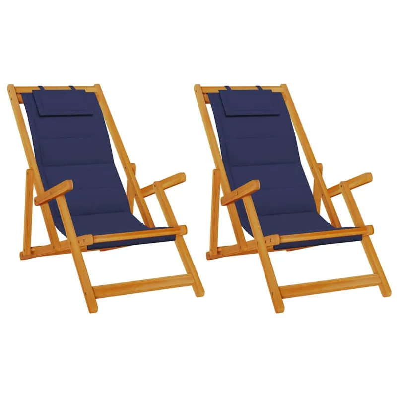 Paplūdimio kėdė su pagalve 2 pcs Ruda Kietos akacijos mediena
