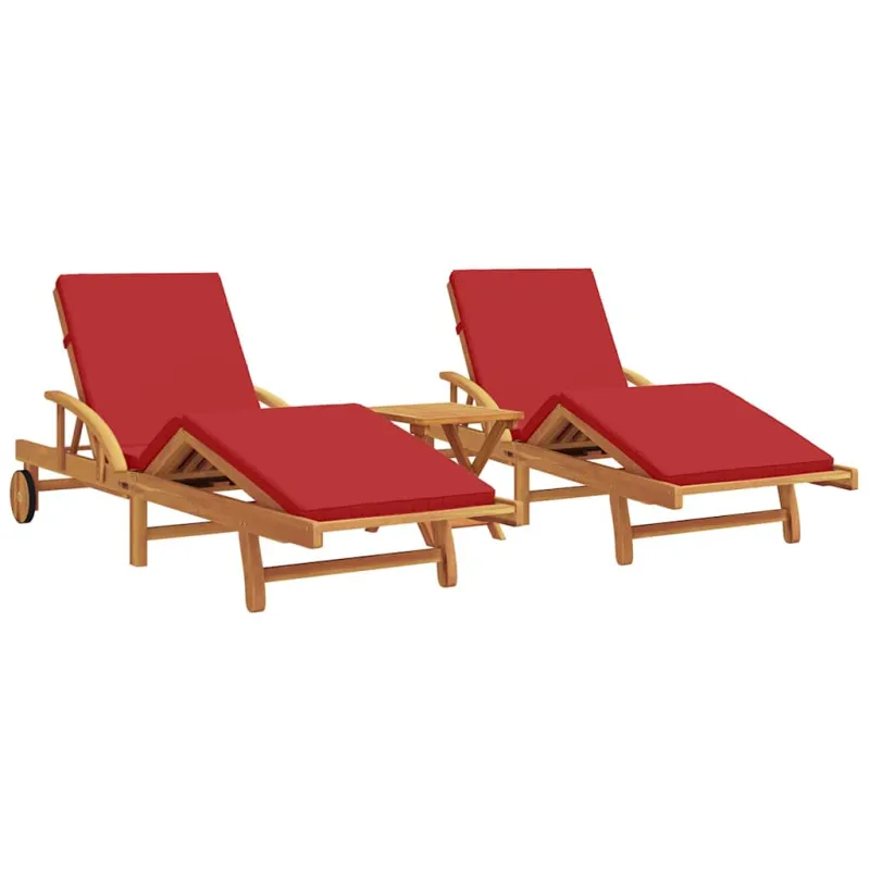 Saulės gultas 3 pcs Raudona 200 x 67 x 84 cm