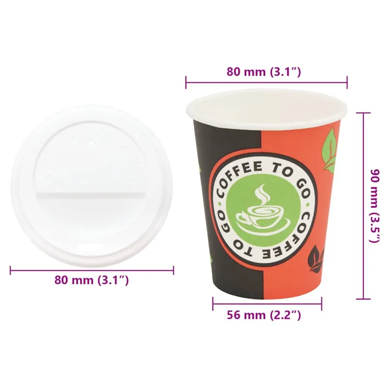 popieriniai kavos puodeliai su dangteliais 1000 vnt 8oz 240ml