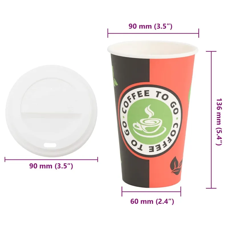 popieriniai kavos puodeliai su dangteliais 1000 vnt 16oz 400 ml