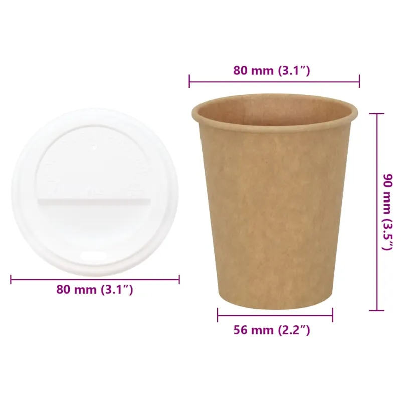 popieriniai kavos puodeliai su dangteliais 1000 vnt 8oz 200ml