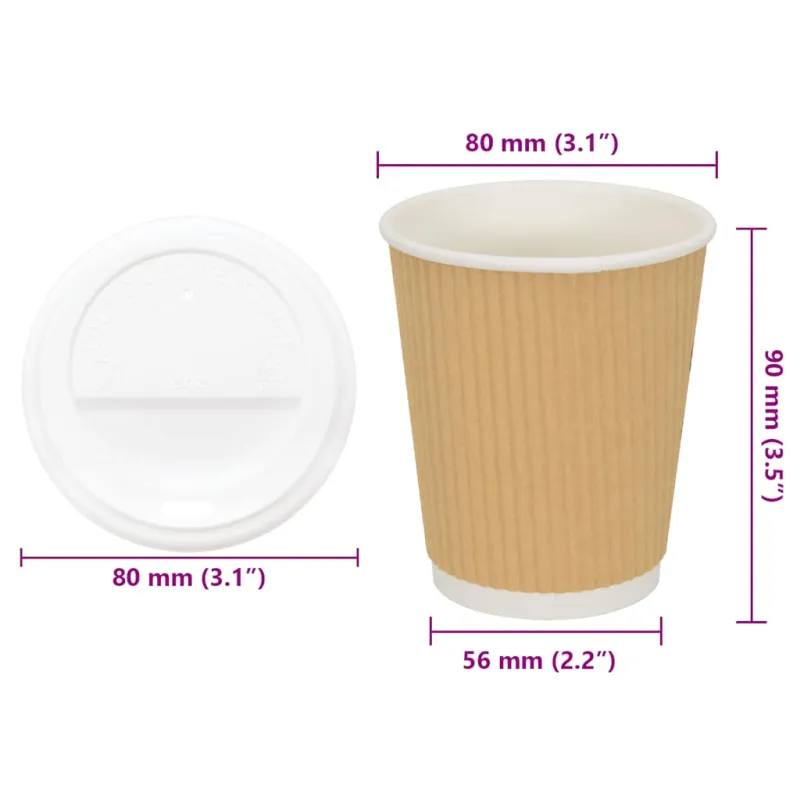 popieriniai kavos puodeliai su dangteliais 1000 vnt 8oz 200ml