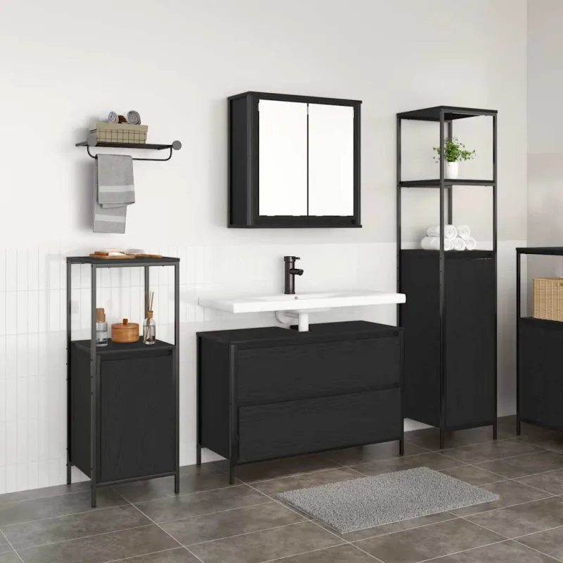 Vonios baldų rinkinys 3 pcs Juodas ąžuolas Apdirbta mediena