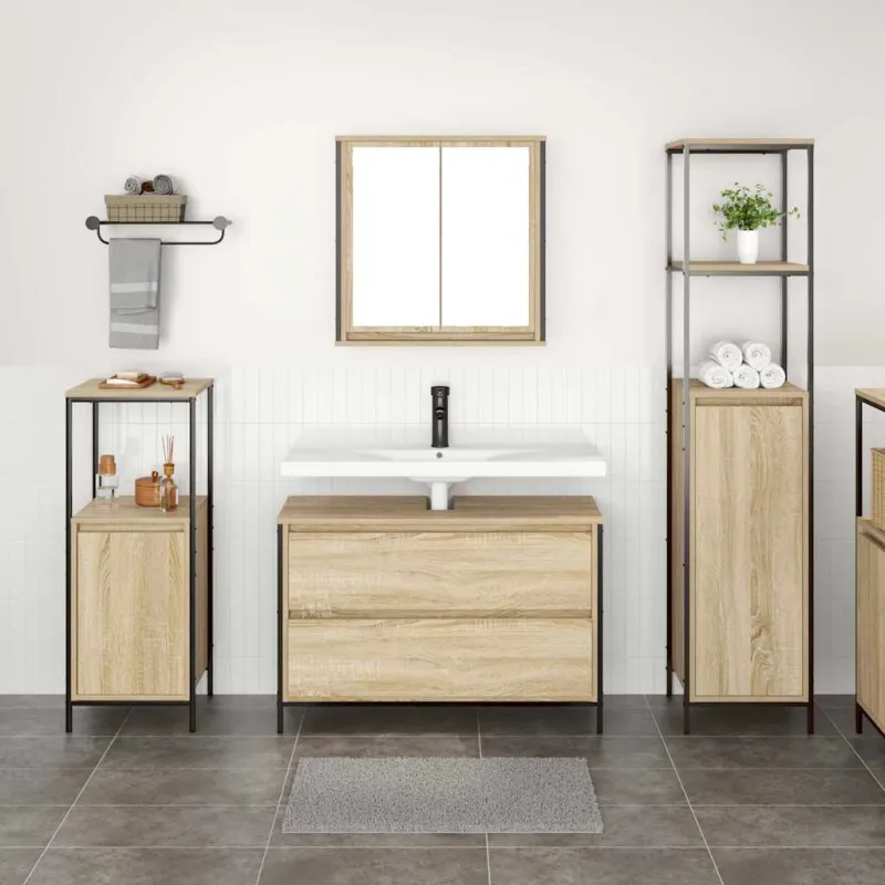 Vonios baldų rinkinys 3 pcs Sonoma ąžuolas Apdirbta mediena