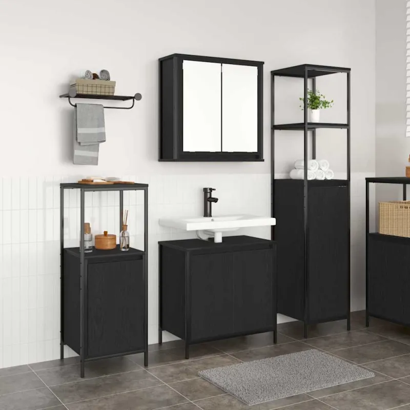 Vonios baldų rinkinys 3 pcs Juodas ąžuolas Apdirbta mediena