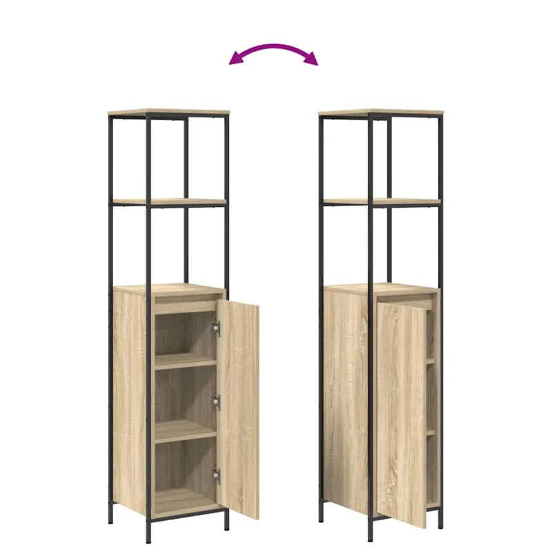 Vonios baldų rinkinys su lentyna 3 pcs Sonoma ąžuolas ir juoda