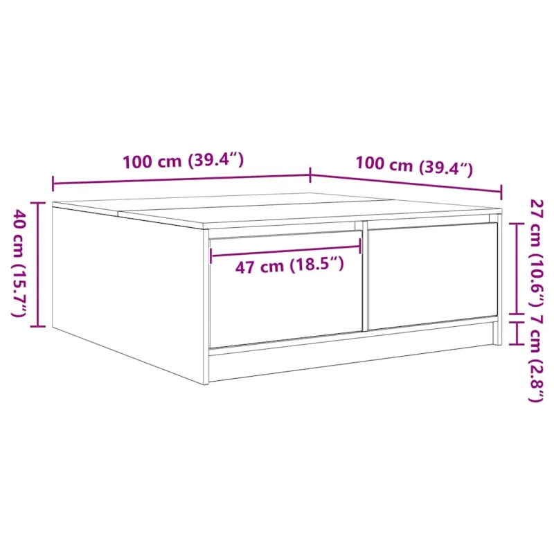 kavos staliukas su stalčiais, betoninis pilkas, 100x100x40 cm