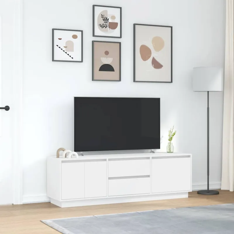 TV spintelė su LED lemputėmis, baltos spalvos, 160,5x41x50 cm
