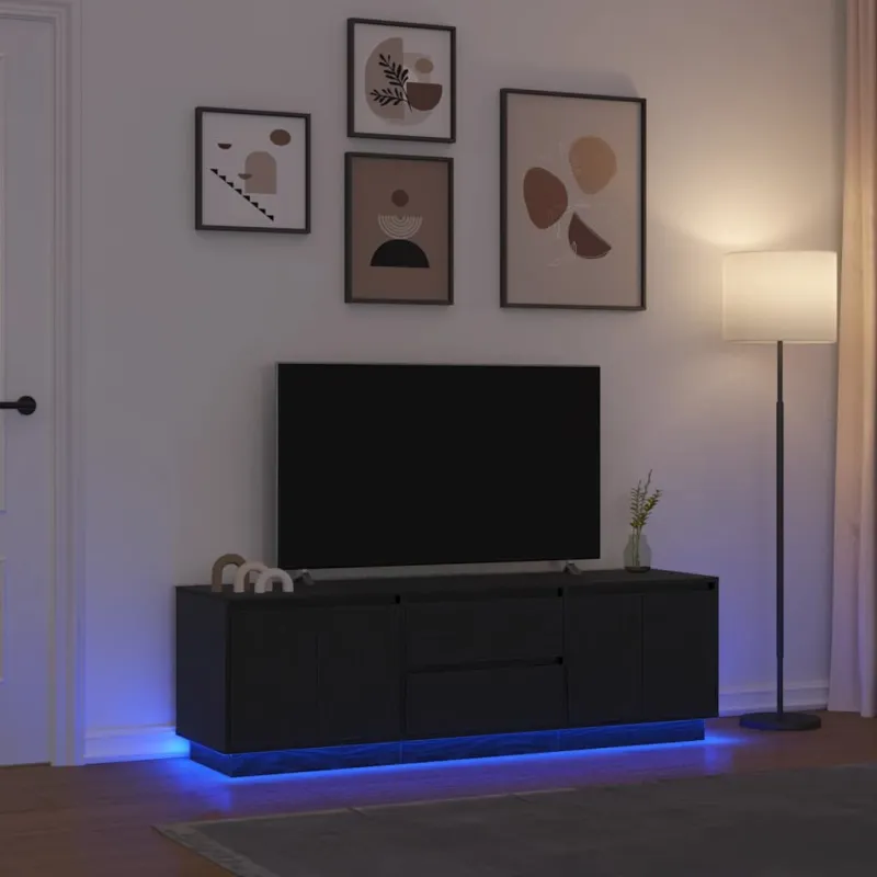 Televizoriaus spintelė su LED apšvietimu, juoda, 160,5x41x50 cm