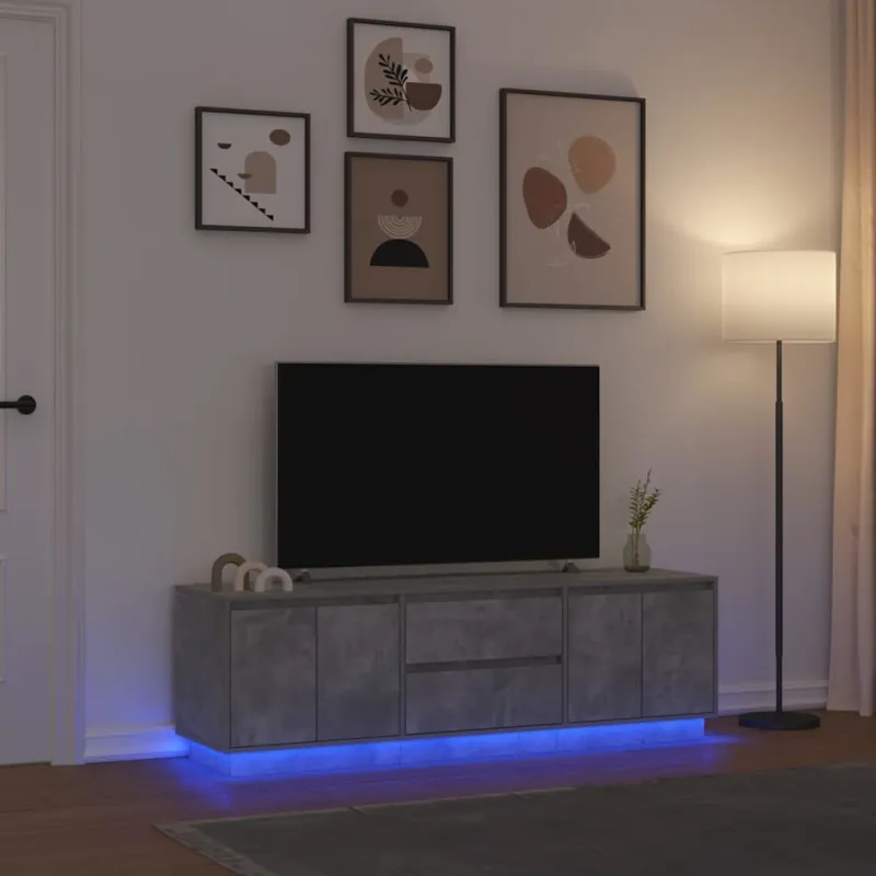 TV spintelė su LED lemputėmis, betono pilka, 160,5x41x50 cm