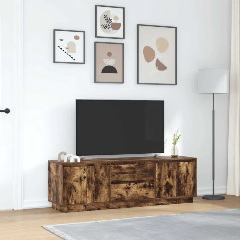 TV spintelė su LED lemputėmis, dūminio ąžuolo, 160,5x41x50 cm