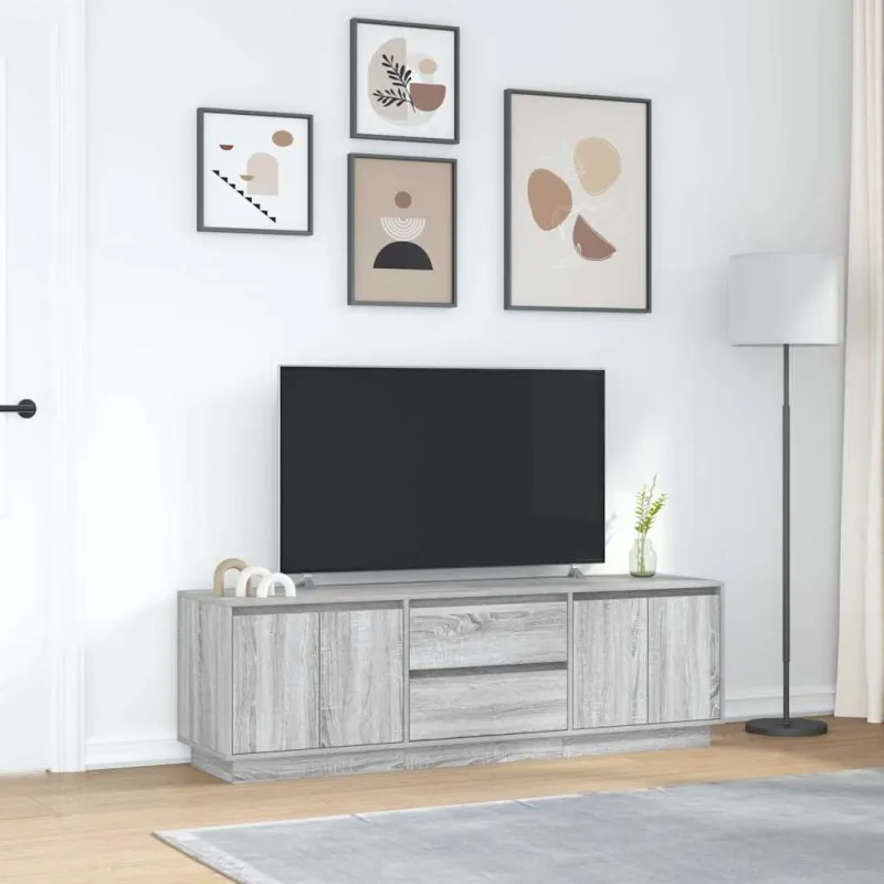 TV spintelė su LED lemputėmis, pilka ąžuolo, 160,5x41x50 cm