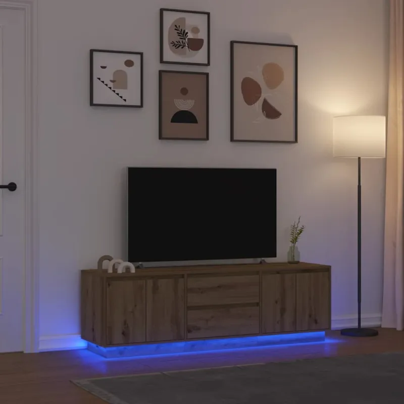Televizoriaus spintelė su LED, artisano ąžuolas, 160,5x41x50 cm