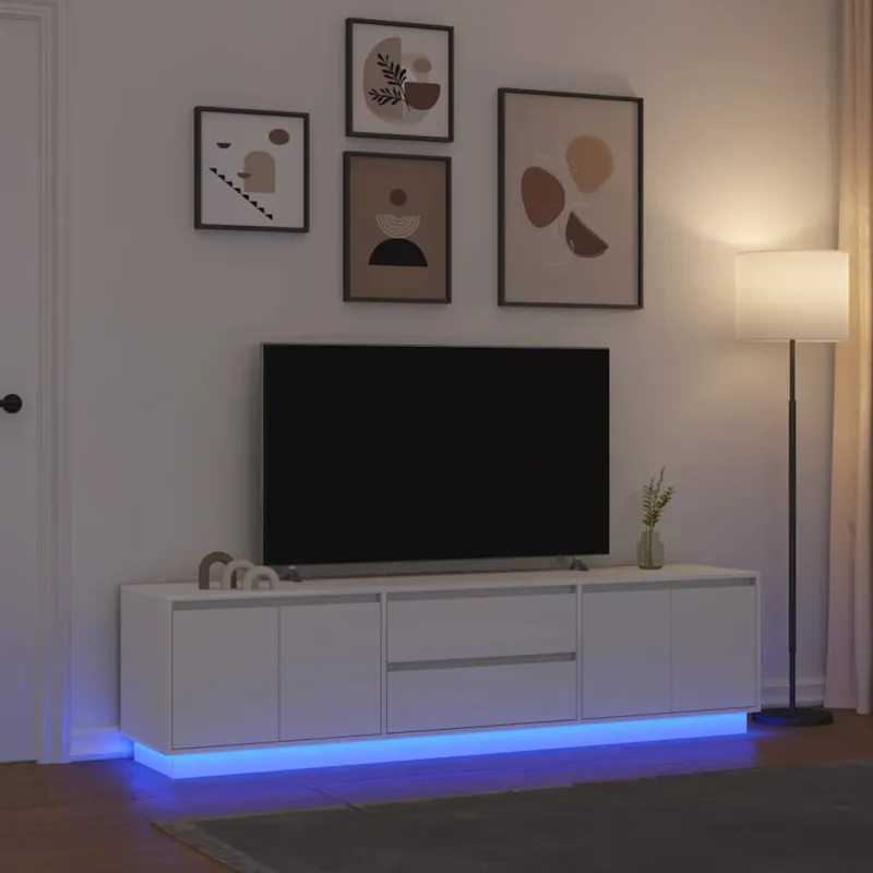 TV spintelė su LED lemputėmis, baltos spalvos, 193,5x41x50 cm