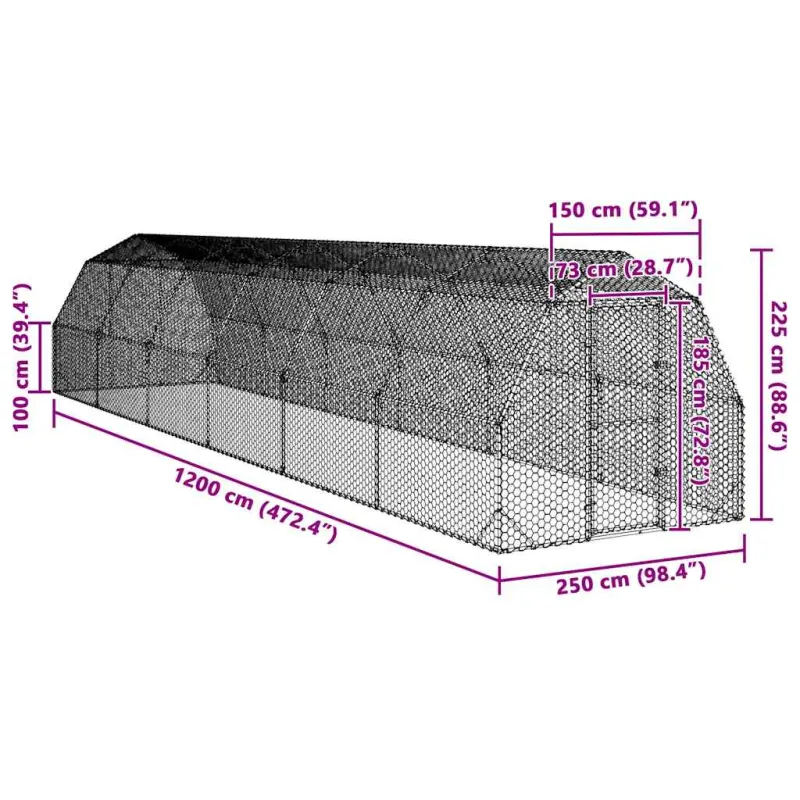 Chicken Run 2,5x12x2,25 m cinkuotas plienas