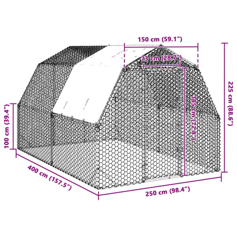 vištienos bėgimas su stogu 2,5x4x2,25 m cinkuoto plieno