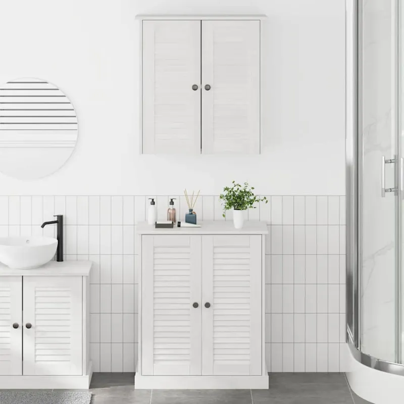 Vonios baldų rinkinys su lentyna 2 pcs Balta ir senovinė balta