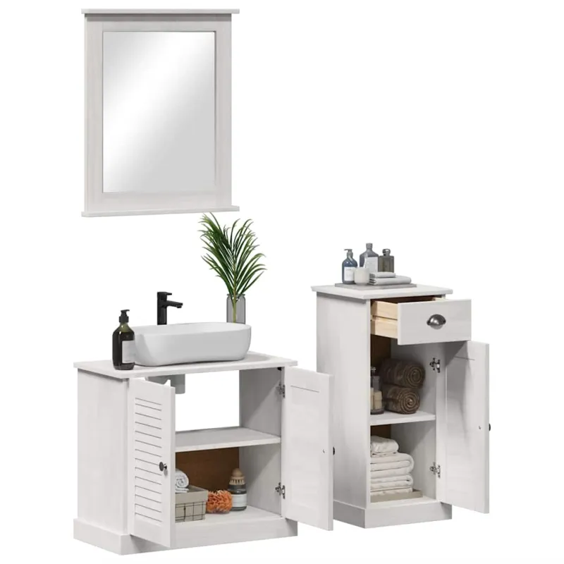 Vonios baldų rinkinys su stalčių 3 pcs Antikinė balta