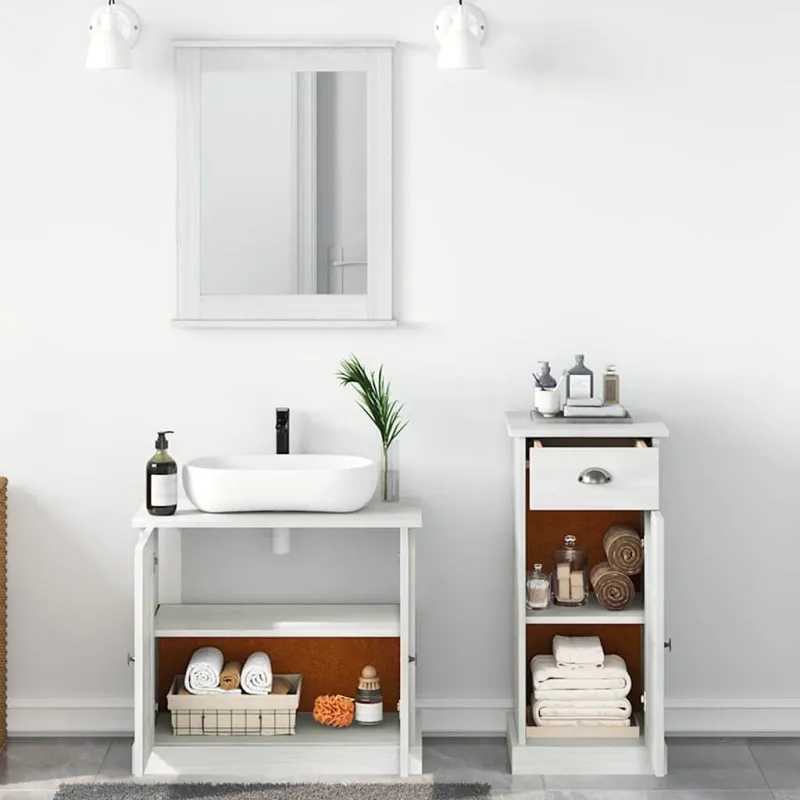 Vonios baldų rinkinys su stalčių 3 pcs Antikinė balta