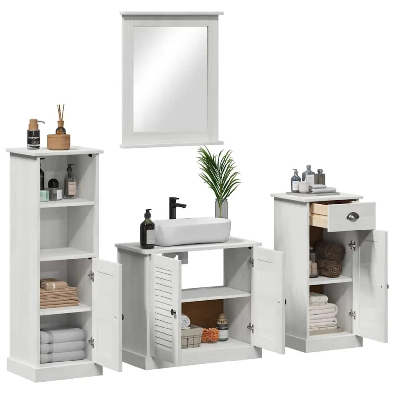 Vonios baldų rinkinys su stalčių 4 pcs Antikinė balta