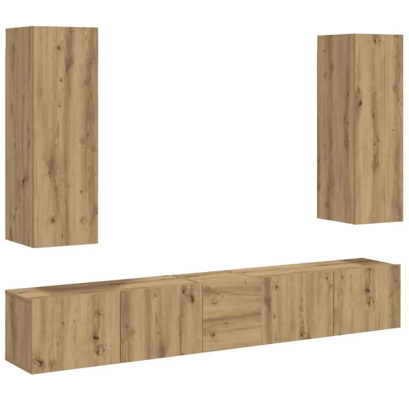 5 dalių sieninis televizoriaus spintelės komplektas Artisan Oak