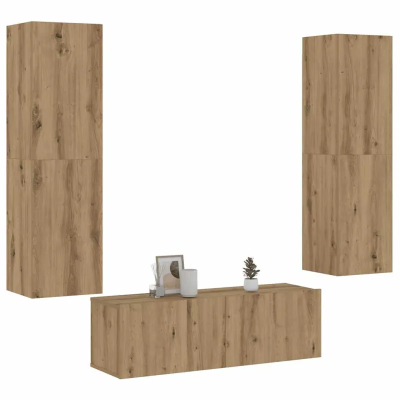 3 dalių sieninis televizoriaus spintelės komplektas Artisan Oak