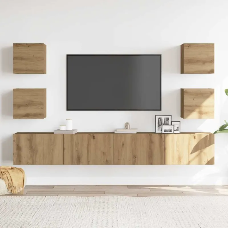 6 dalių sieninis televizoriaus spintelės komplektas Artisan Oak