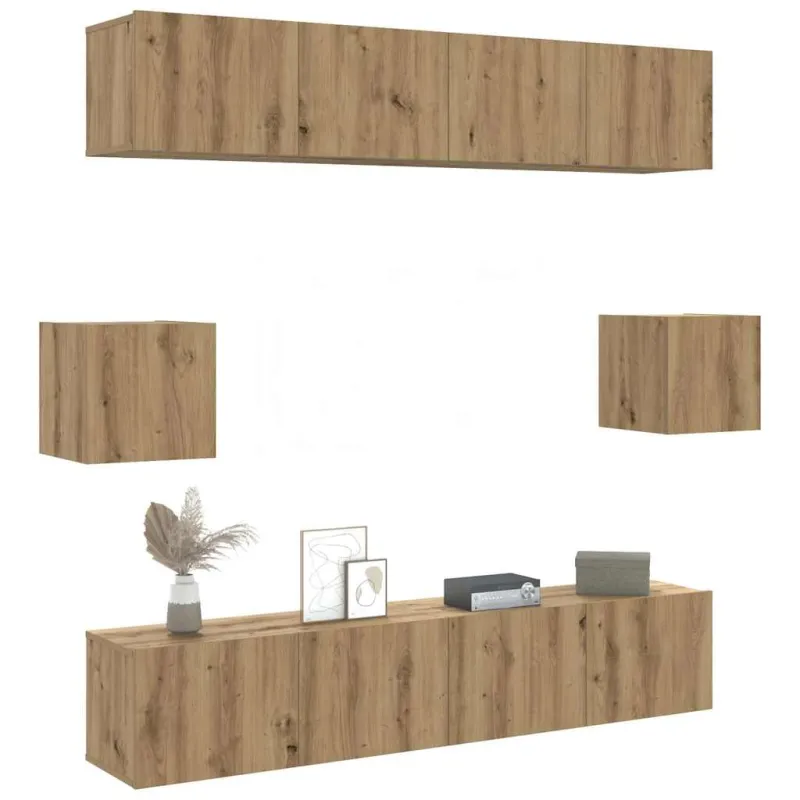 6 dalių sieninis televizoriaus spintelės komplektas Artisan Oak
