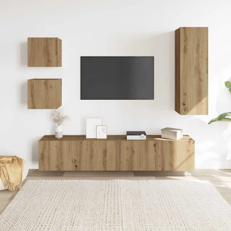 5 dalių sieninis televizoriaus spintelės komplektas Artisan Oak