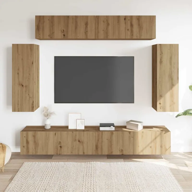 6 dalių sieninis televizoriaus spintelės komplektas Artisan Oak