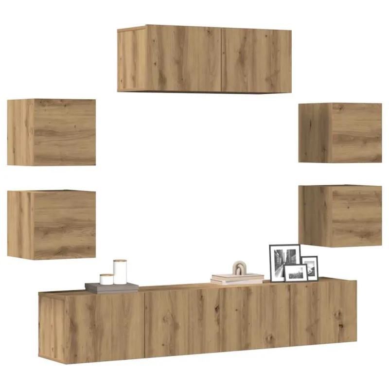 7 dalių sieninis televizoriaus spintelės komplektas Artisan Oak